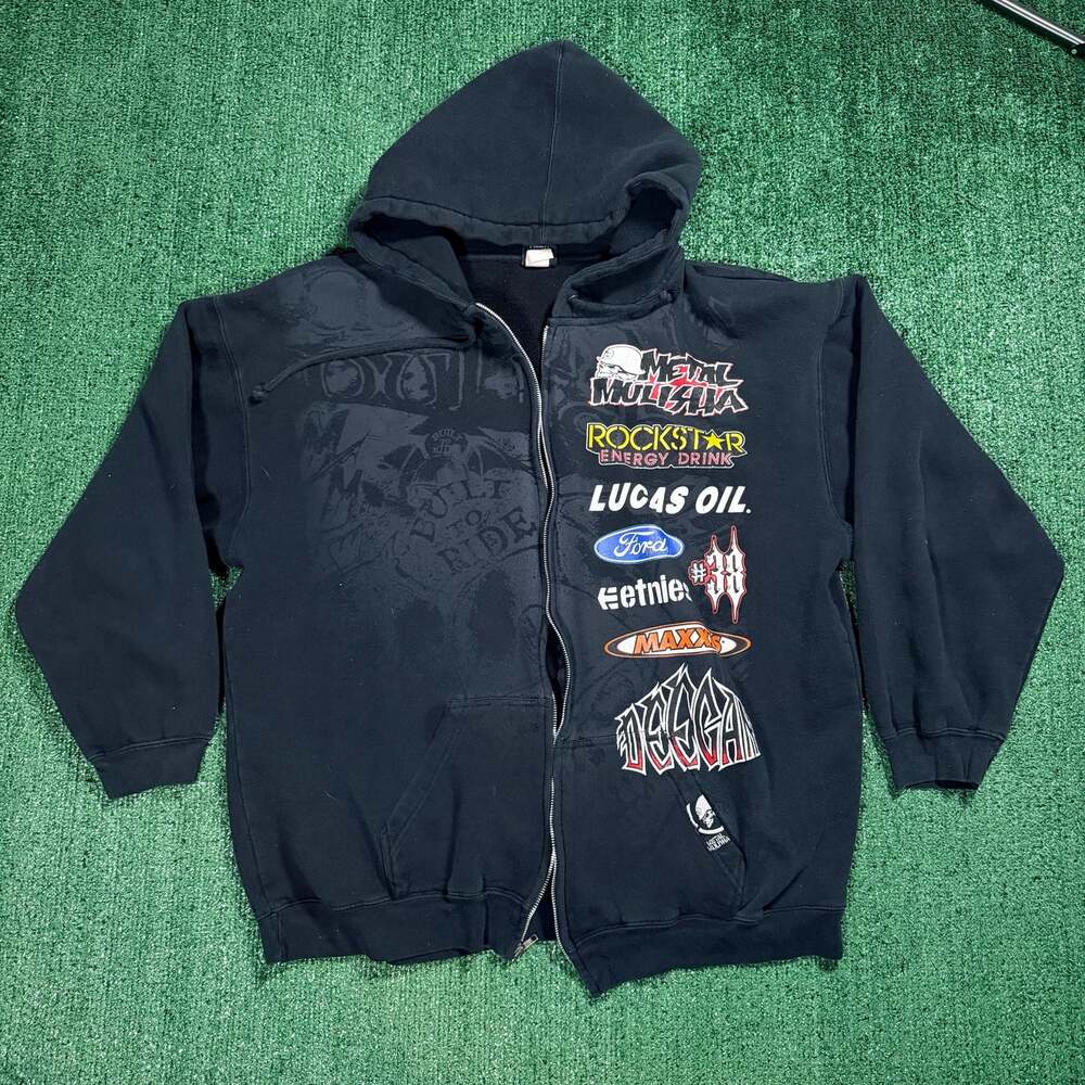 Y2K Metal Mulisha Zip-Up Hoodie Logos Size 2XL